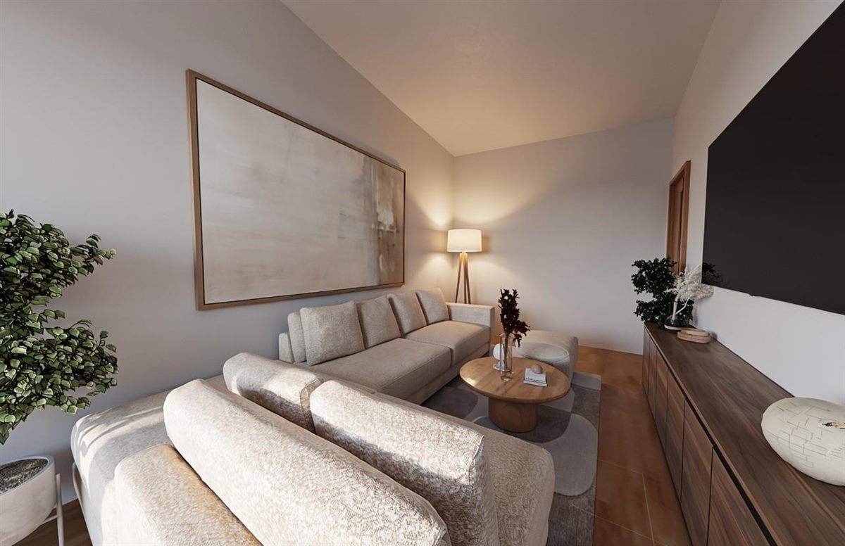Render de interior — sala de estar de diseño contemporáneo — Constructora Grade