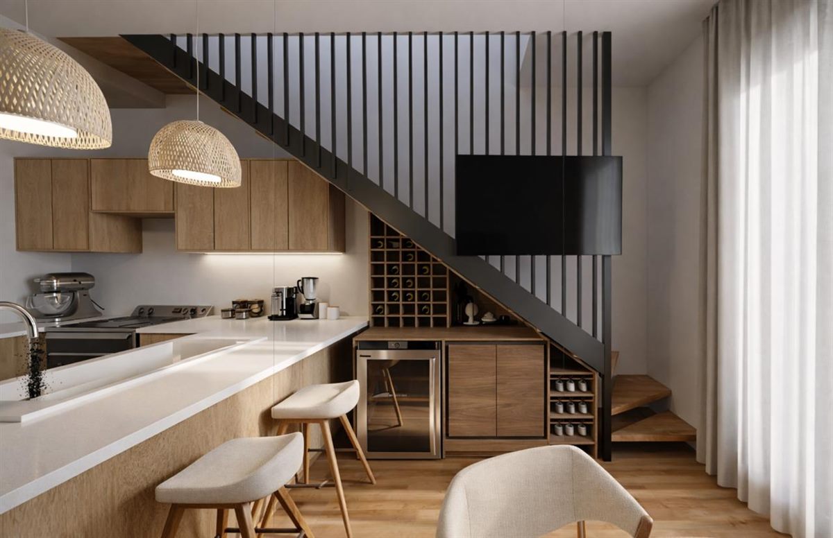 Render de cocina contemporánea de concepto abierto — Constructora Grade